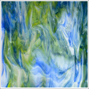 Bullseye Glascadia Clear, Royal Blue & Spring Green Transparent with White Opalescent 90 C.O.E. Glass